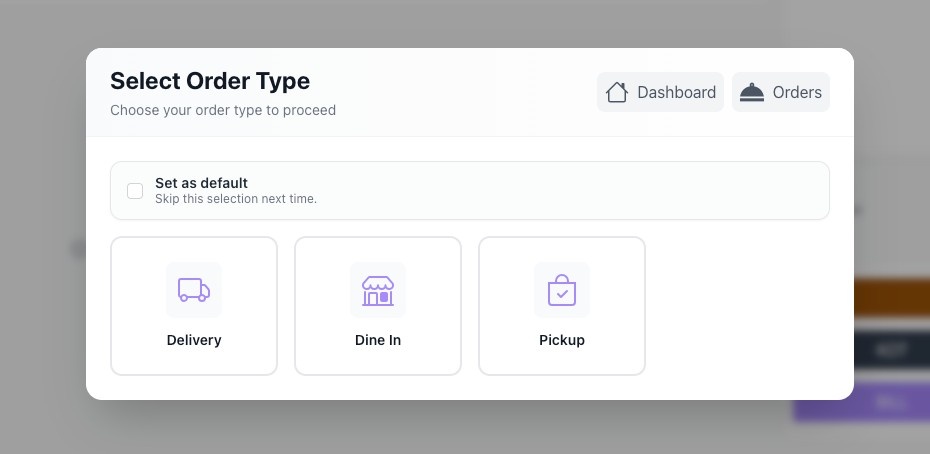 Order Type Selection Interface