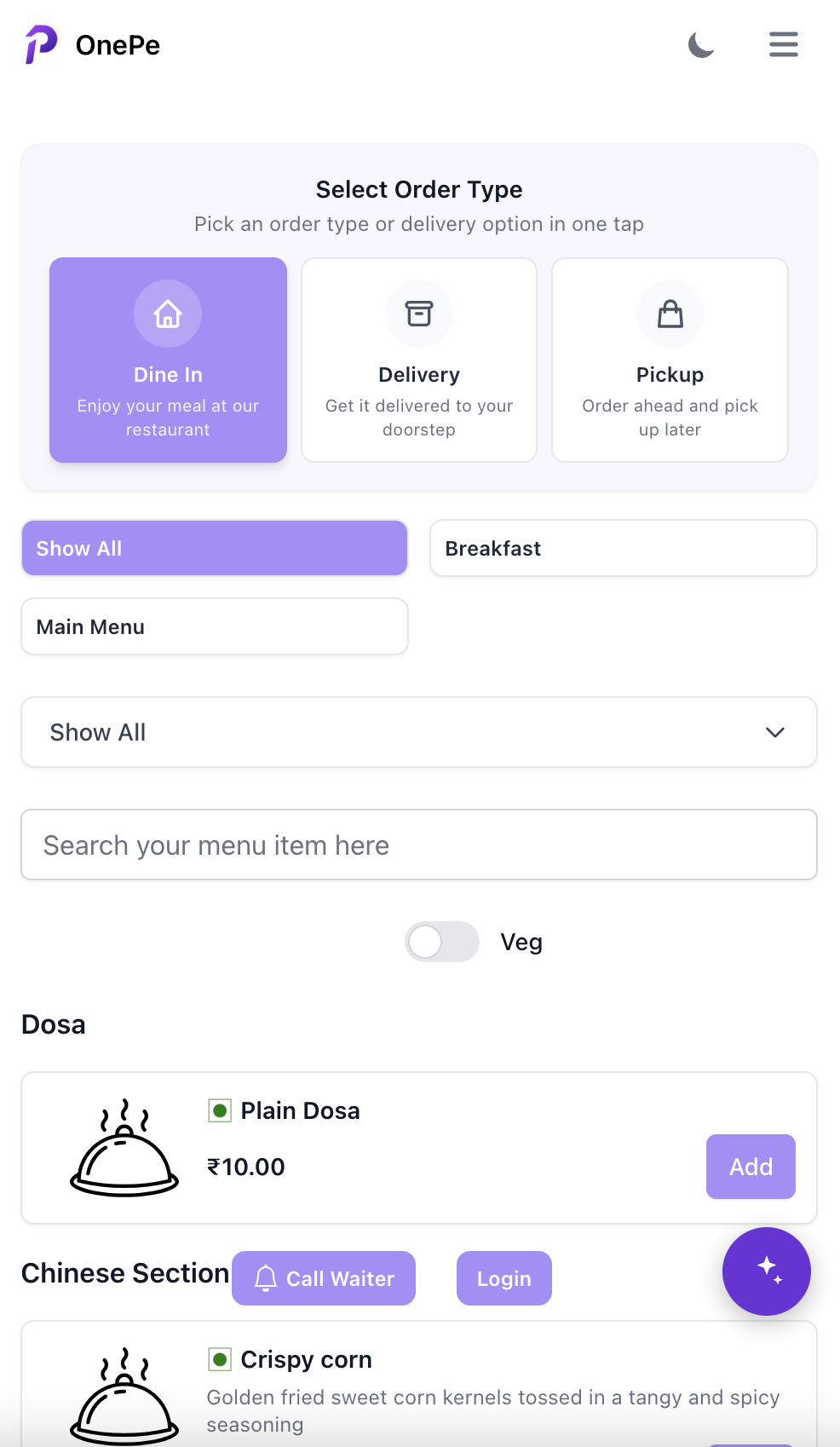 QR Code Ordering Dashboard