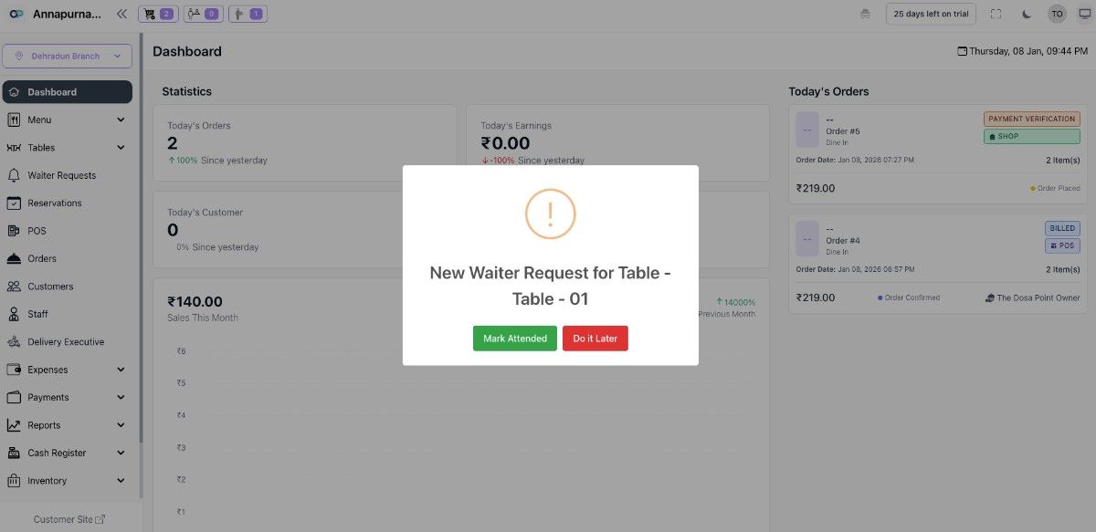 Waiter Calling Interface